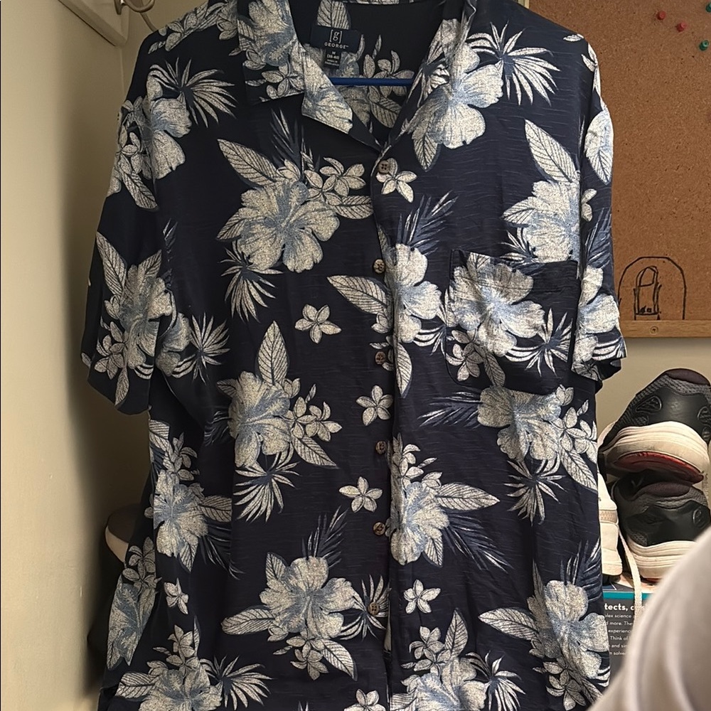 George Navy Floral Casual Button Down Shirt